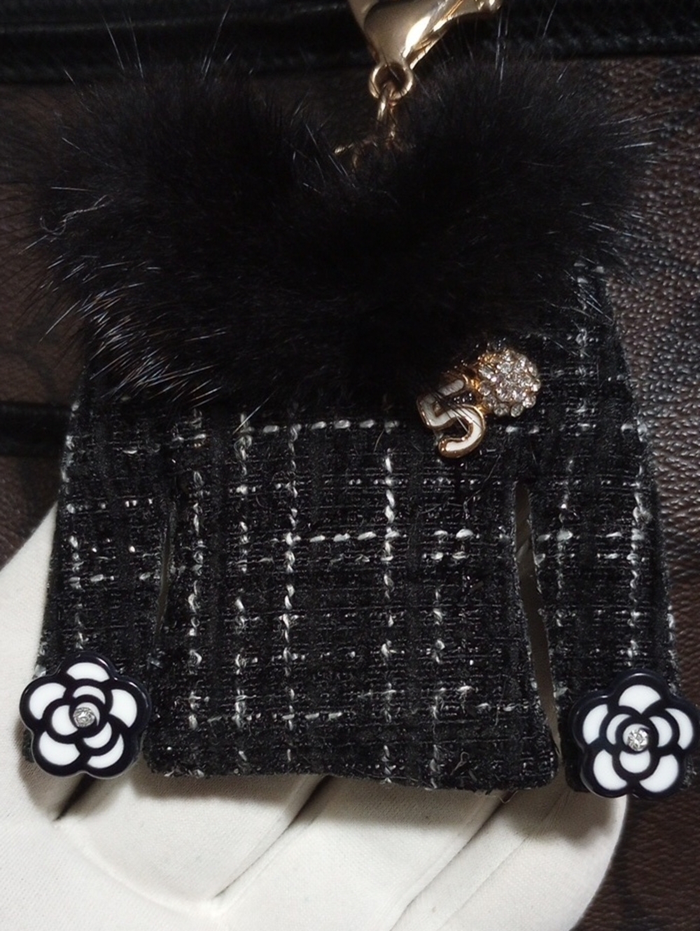 Tweed Bag Charm With Pearls - Picture 10 of 15